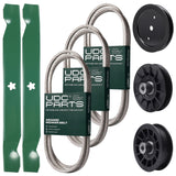 Bulk Lawn Mower Pulleys -  UDC Parts Mower Kit / Belt 194346 + Belt 140218 + Belt 197253 + Pulley 195945 + Pulley 532194326 + Pulley 532194327 + 2 Pack Blades 138971 / Fits Jonsered LT2216A2