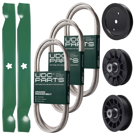 Wholesale Lawn Mower Parts -  UDC Parts Mower Kit / Belt 130969 + Belt 140218 + Belt 197253 + Pulley 195945 + Pulley 532194326 + Pulley 532194327 + 2 Pack Blades 138971 / Fits Husqvarna LTH171