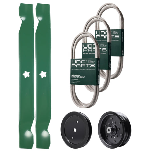 Wholesale Lawn Mower Parts -  UDC Parts Mower Kit / Belt 130969 + Belt 140218 + Belt 405143 + Pulley 195945 + Pulley 532196106 + 2 Pack Blades 138971 / Fits Jonsered LT2223A2