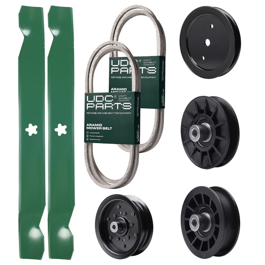 Wholesale Lawn Mower Parts -  UDC Parts Mower Kit / Belt 194346 + Belt 138255 + Pulley 195945 + Pulley 532194326 + Pulley 532196106 + Pulley 532194327 + 2 Pack Blades 138971 / Fits Jonsered LT2216