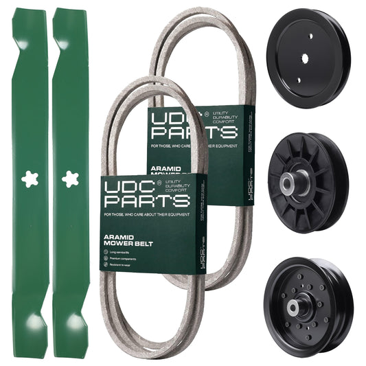 Wholesale Lawn Mower Parts -  UDC Parts Mower Kit / Belt 140218 + Belt 405143 + Pulley 195945 + Pulley 532194326 + Pulley 532196106 + 2 Pack Blades 138971 / Fits Jonsered LT2223A2