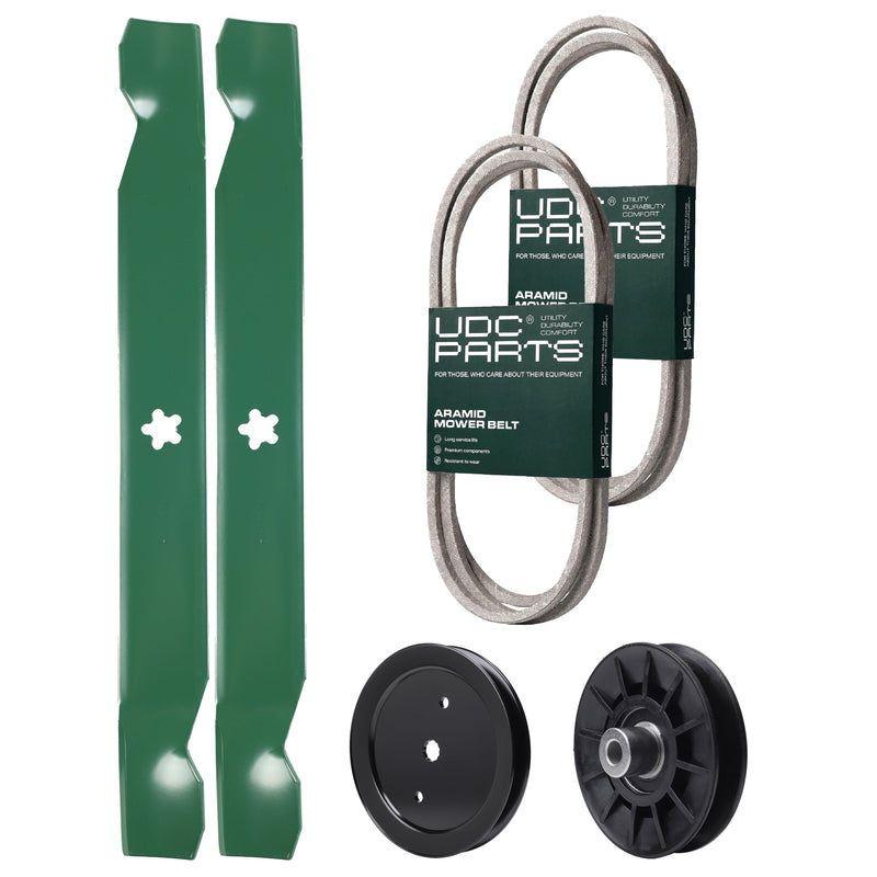 Products -  UDC Parts Mower Kit / Belt 140218 + Belt 197253 + Pulley 195945 + Pulley 532194326 + 2 Pack Blades 138971 / Fits Poulan Pro PB195H42LT PB19H42YT PB20H42YT PB22H42YT PB22TH42YT XT19H42YT XT22H42YT