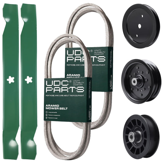 Wholesale Lawn Mower Parts -  UDC Parts Mower Kit / Belt 138255 + Belt 140218 + Pulley 195945 + Pulley 532196106 + Pulley 532194327 + 2 Pack Blades 138971 / Fits Jonsered LT2217A