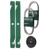 UDC Parts Mower Kit / Belt 130969 + Belt 140218 + Pulley 195945 + 2 Pack Blades 138971 / Fits Jonsered LT2216A2 LT2217A LT2218A LT2223A2