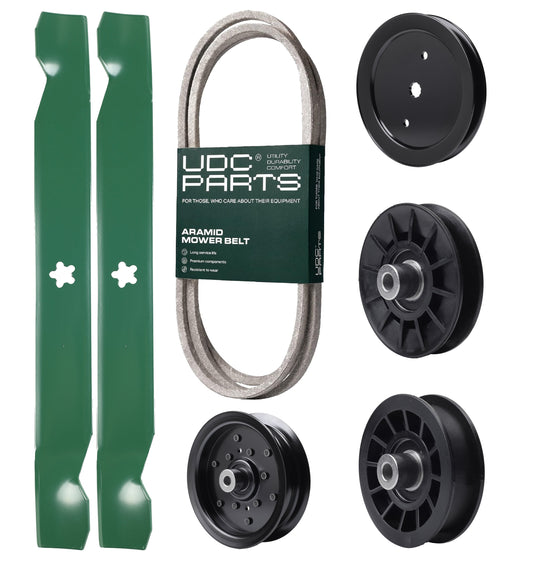 Wholesale Lawn Mower Parts -  UDC Parts Mower Kit / Belt 140218 + Pulley 195945 + Pulley 532194326 + Pulley 532196106 + Pulley 532194327 + 2 Pack Blades 138971 / Fits Husqvarna LTH171
