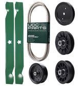 Products -  UDC Parts Mower Kit / Belt 197253 + Pulley 195945 + Pulley 532194326 + Pulley 532196106 + Pulley 532194327 + 2 Pack Blades 138971 / Fits Husqvarna LTH171 YT16542 YT16542T YT1942 YT1942T YTA18542