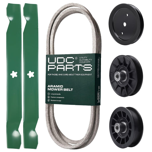 Products -  UDC Parts Mower Kit / Belt 197253 + Pulley 195945 + Pulley 532194326 + Pulley 532194327 + 2 Pack Blades 138971 / Fits Jonsered LT2216 LT2216A2 LT2217A