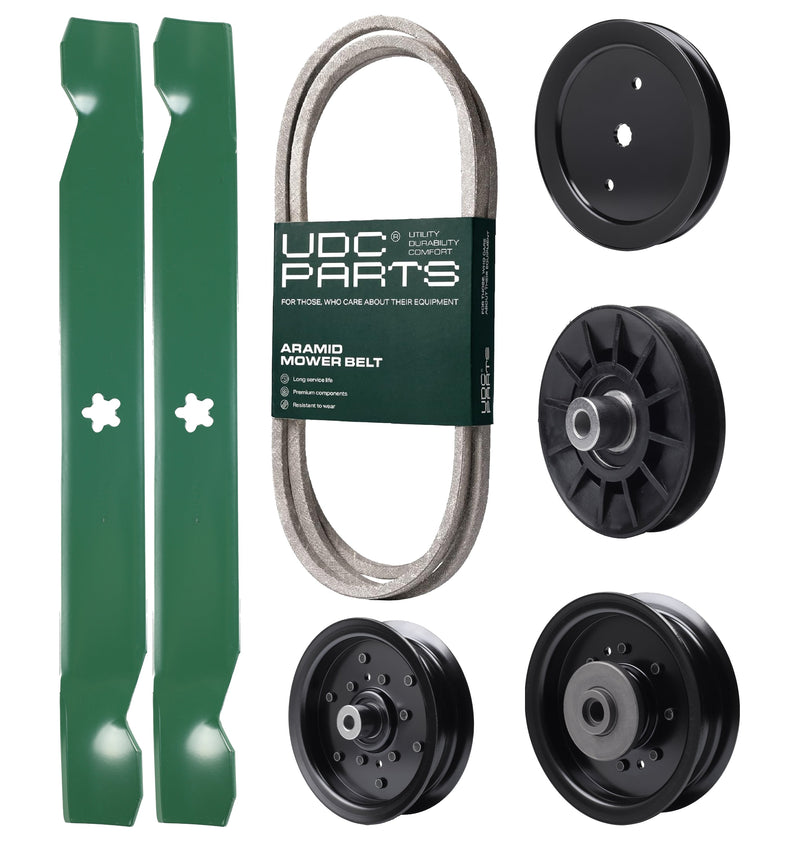 Products -  UDC Parts Mower Kit / Belt 130969 + Pulley 195945 + Pulley 532194326 + Pulley 532196104 + Pulley 532196106 + 2 Pack Blades 138971 / Fits Husqvarna YTH23V42