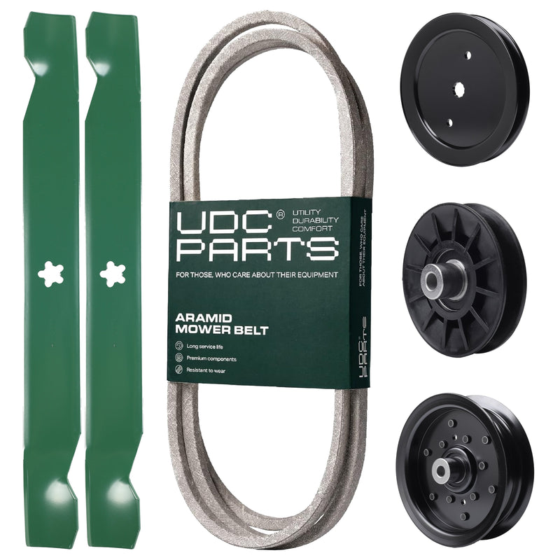 Products -  UDC Parts Mower Kit / Belt 197253 + Pulley 195945 + Pulley 532194326 + Pulley 532196106 + 2 Pack Blades 138971 / Fits Jonsered LT2216 LT2216A2 LT2217A LT2223A2