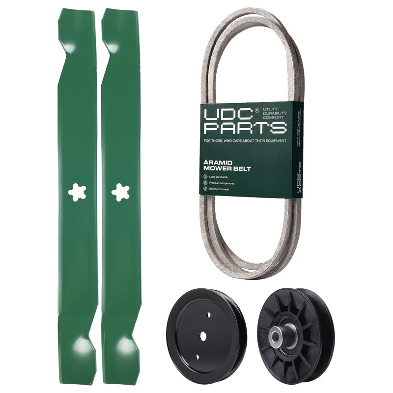  UDC Parts Mower Kit / Belt 197253 + Pulley 195945 + Pulley 532194326 + 2 Pack Blades 138971 / Fits Jonsered LT2216 LT2216A2 LT2217A LT2223A2