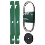  UDC Parts Mower Kit / Belt 140218 + Pulley 195945 + 2 Pack Blades 138971 / Fits Husqvarna LTH171