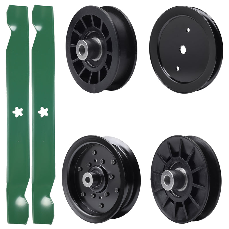  UDC Parts Mower Kit / Pulley 195945 + Pulley 532194326 + Pulley 532196106 + Pulley 532194327 + 2 Pack Blades 138971 / Fits Poulan Pro PB145G42 PB15542LT PB175A42LT PB175A46 PB175G42 PB185A42