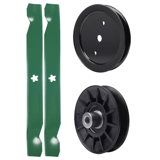 test -  UDC Parts Mower Kit / Pulley 195945 + Pulley 532194326 + 2 Pack Blades 138971 / Fits Jonsered LT2216 LT2216A2 LT2217A LT2218A LT2223A2 LT2317A LT2317A2 YT42