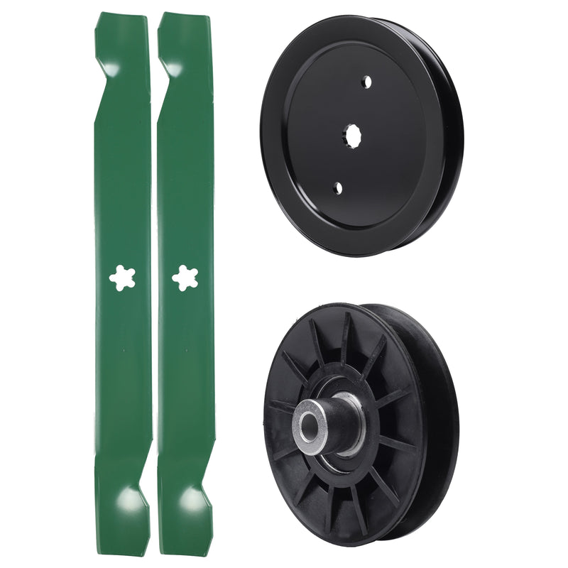 test -  UDC Parts Mower Kit / Pulley 195945 + Pulley 532194326 + 2 Pack Blades 138971 / Fits Poulan C20H42YT PO175A42LT XT195H42LT