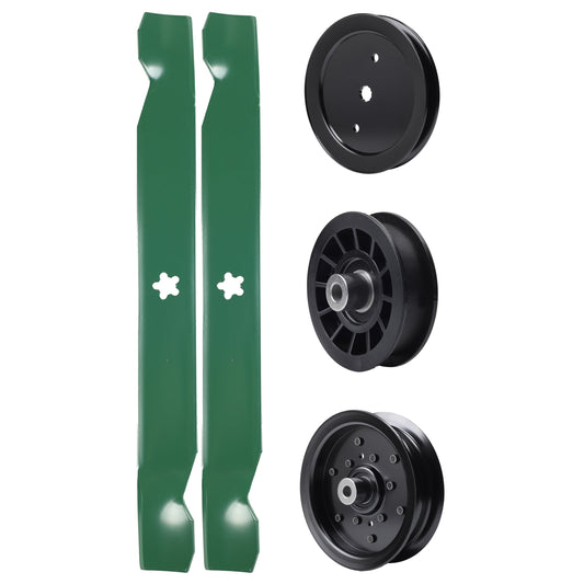 test -  UDC Parts Mower Kit / Pulley 195945 + Pulley 532196106 + Pulley 532194327 + 2 Pack Blades 138971 / Fits Husqvarna LT1942 LT2223A2 LTH171 YT16542 YT16542T YT1942 YT1942T YTA18542 YTA19K42 YTH20K42