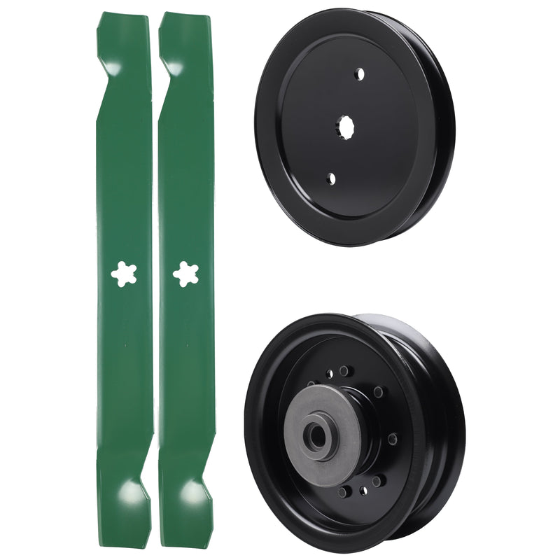 test -  UDC Parts Mower Kit / Pulley 195945 + Pulley 532196104 + 2 Pack Blades 138971 / Fits Husqvarna YTH23V42