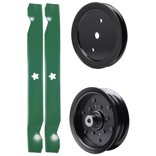 test -  UDC Parts Mower Kit / Pulley 532195945 + Pulley 532196106 + 2 Pack Blades 138971 / Fits Weed Eater W17542H