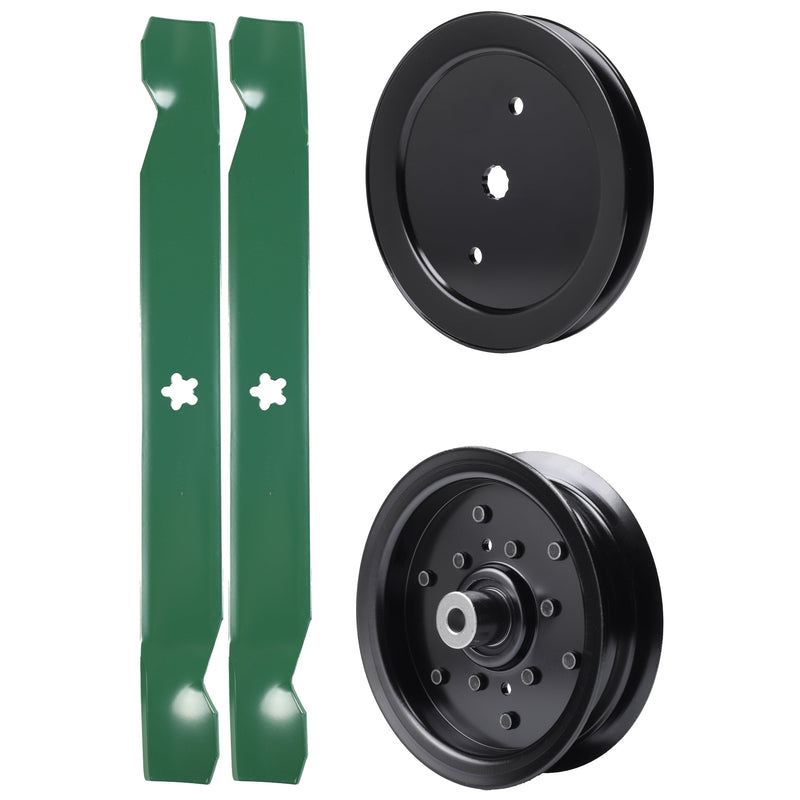 test -  UDC Parts Mower Kit / Pulley 532195945 + Pulley 532196106 + 2 Pack Blades 138971 / Fits Weed Eater W17542H