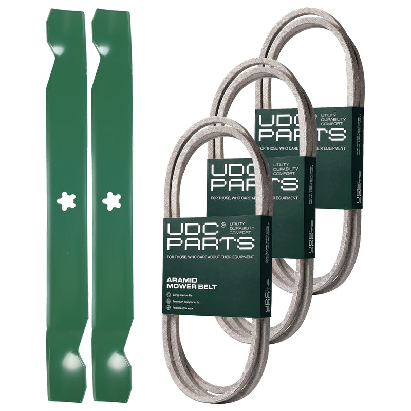  UDC Parts Mower Kit / Belt 130969 + Belt 140294 + Belt 197253 + 2 Pack Blades 138971 / Fits Husqvarna LTH152 YTH2042 YTH2242