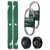  UDC Parts Mower Kit / Belt 194346 + Belt 197253 + Pulley 532194326 + Pulley 532194327 + 2 Pack Blades 138971 / Fits Poulan Pro PP155G42