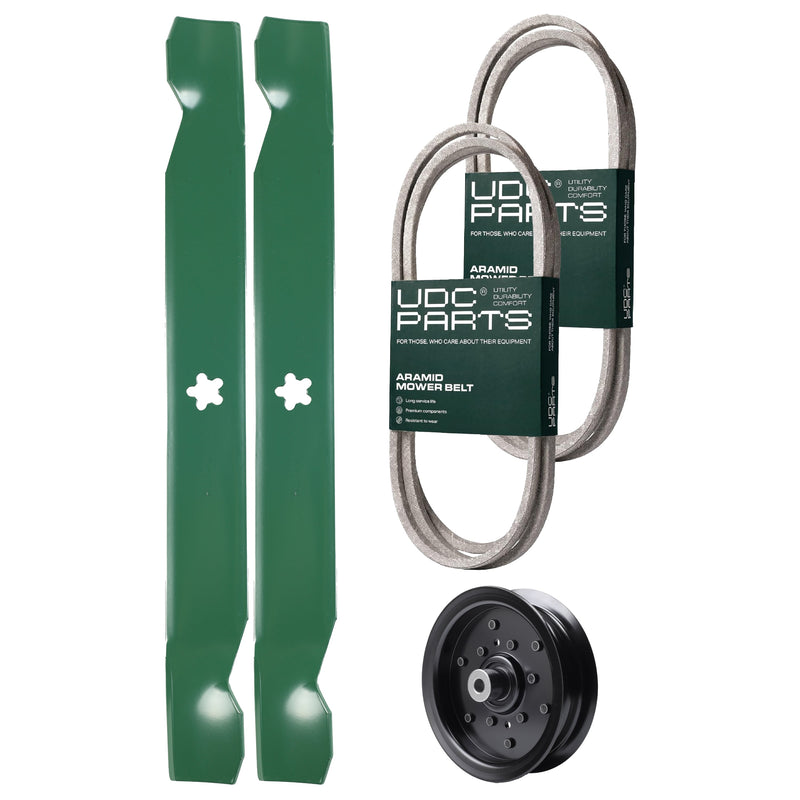  UDC Parts Mower Kit / Belt 130969 + Belt 138255 + Pulley 532196106 + 2 Pack Blades 138971 / Fits Jonsered LT2217A