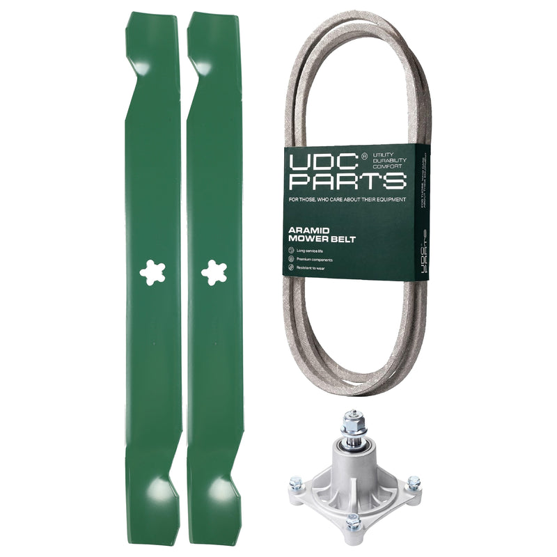 Products -  UDC Parts Mower Kit / Belt 144959 + Spindle 532174356 + 2 Pack Blades 138971 / Fits Husqvarna LTH1542 YTH130