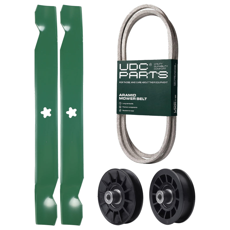  UDC Parts Mower Kit / Belt 197253 + Pulley 532194326 + Pulley 532194327 + 2 Pack Blades 138971 / Fits Jonsered LT2216 LT2216A2 LT2217A