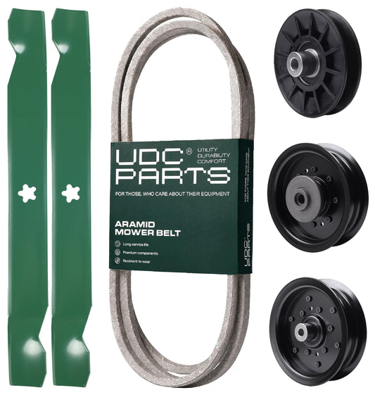 Products -  UDC Parts Mower Kit / Belt 130969 + Pulley 532194326 + Pulley 532196104 + Pulley 532196106 + 2 Pack Blades 138971 / Fits Husqvarna YTH23V42