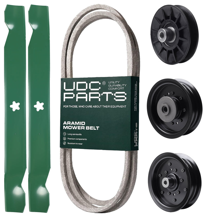 Products -  UDC Parts Mower Kit / Belt 130969 + Pulley 532194326 + Pulley 532196104 + Pulley 532196106 + 2 Pack Blades 138971 / Fits Husqvarna YTH23V42