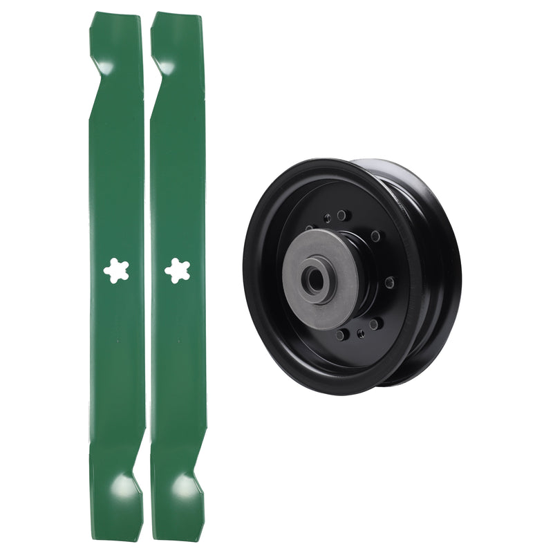 test -  UDC Parts Mower Kit / Pulley 532196104 + 2 Pack Blades 138971 / Fits Husqvarna RZ4619 RZ4620 RZ5422 RZ5424 YTH23V42