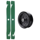  UDC Parts Mower Kit / Pulley 532196106 + 2 Pack Blades 138971 / Fits Husqvarna 2042LS LOYTH20F42T LT1942 LT2223A2 LTH171 LTH174 LTH2142 LTH2142D LTH2142DR RZ4219 RZ4619 RZ4620 RZ5422 RZ5424 TS142K