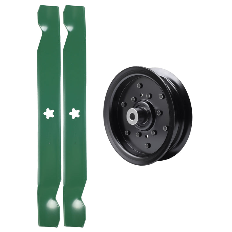  UDC Parts Mower Kit / Pulley 532196106 + 2 Pack Blades 138971 / Fits Husqvarna 2042LS LOYTH20F42T LT1942 LT2223A2 LTH171 LTH174 LTH2142 LTH2142D LTH2142DR RZ4219 RZ4619 RZ4620 RZ5422 RZ5424 TS142K