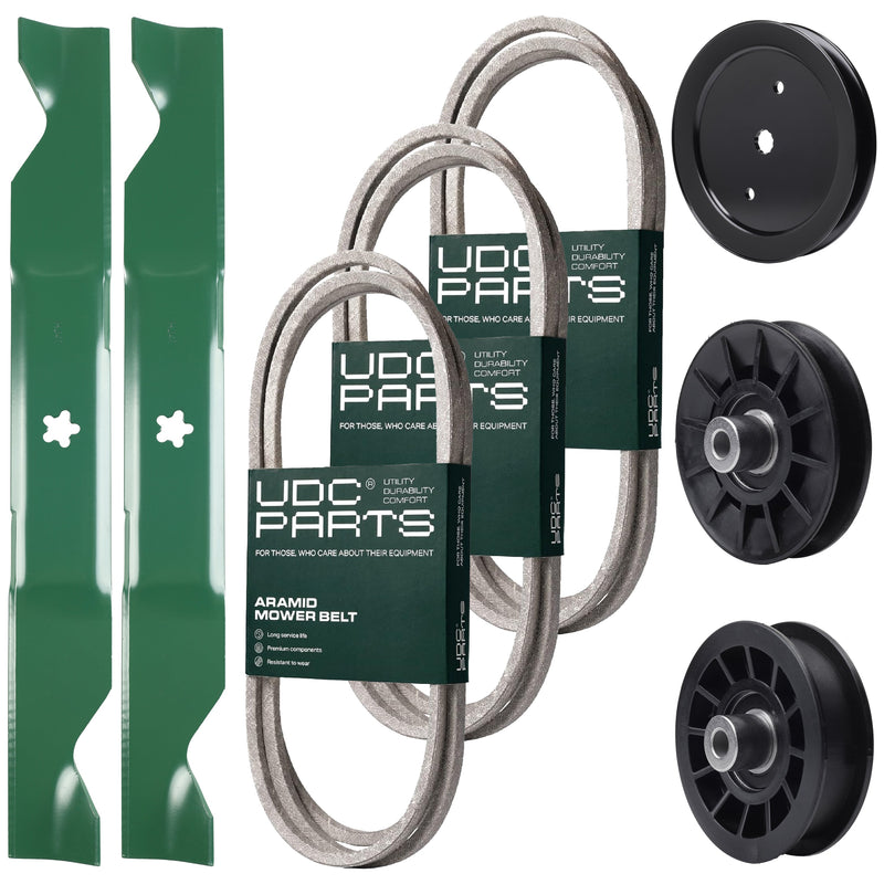 Products -  UDC Parts Mower Kit / Belt 130969 + Belt 140218 + Belt 405143 + Pulley 195945 + Pulley 532194326 + Pulley 532194327 + 2 Pack Blades 405380 / Fits Poulan Pro PB22H46YT