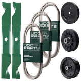 Bulk Lawn Mower Pulleys -  UDC Parts Mower Kit / Belt 140218 + Belt 197253 + Belt 405143 + Pulley 195945 + Pulley 532194326 + Pulley 532196106 + 2 Pack Blades 405380 / Fits Jonsered LT2223A2