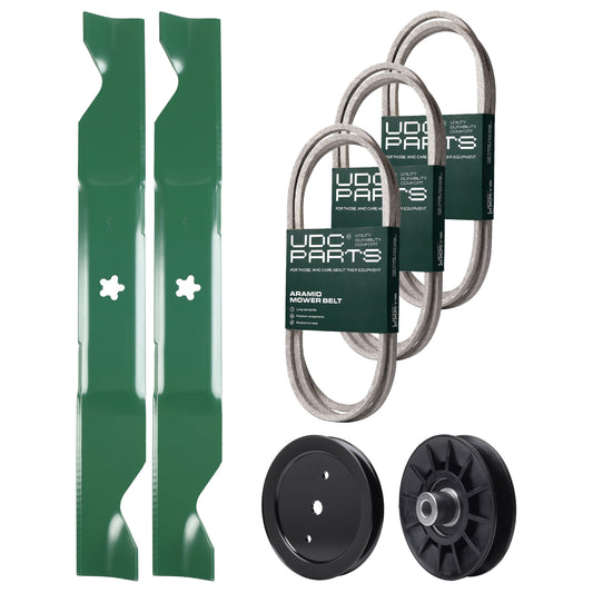 Wholesale Lawn Mower Parts -  UDC Parts Mower Kit / Belt 130969 + Belt 140218 + Belt 405143 + Pulley 195945 + Pulley 532194326 + 2 Pack Blades 405380 / Fits Poulan Pro PB22H46YT