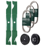 Wholesale Lawn Mower Parts -  UDC Parts Mower Kit / Belt 130969 + Belt 140218 + Belt 405143 + Pulley 195945 + Pulley 532194326 + 2 Pack Blades 405380 / Fits Poulan Pro PB22H46YT