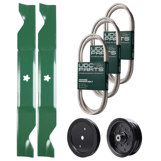 Products -  UDC Parts Mower Kit / Belt 130969 + Belt 197253 + Belt 405143 + Pulley 195945 + Pulley 532196106 + 2 Pack Blades 405380 / Fits Husqvarna YTH20K46