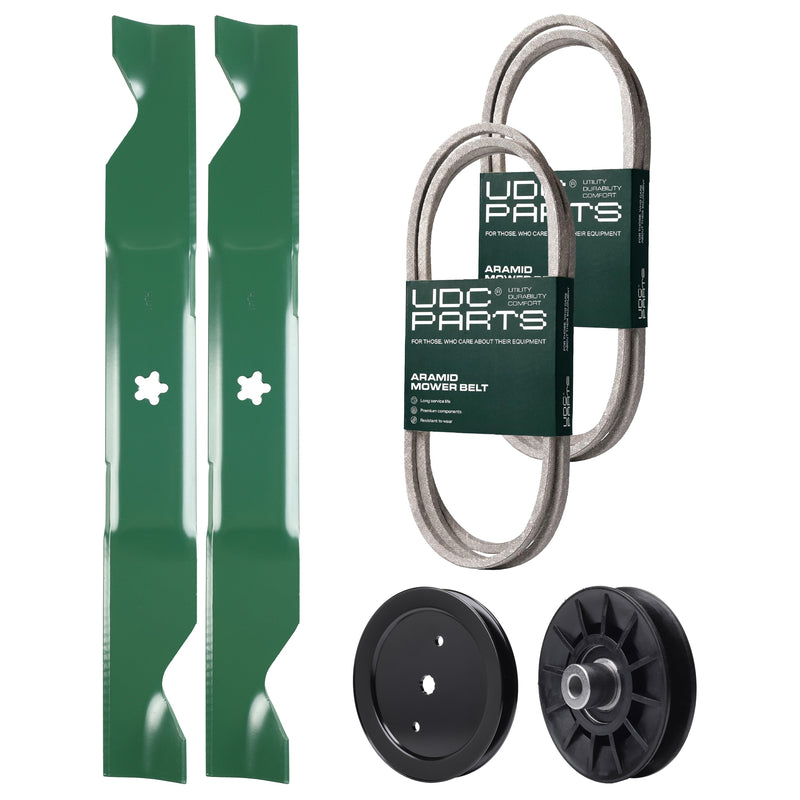  UDC Parts Mower Kit / Belt 194346 + Belt 405143 + Pulley 195945 + Pulley 532194326 + 2 Pack Blades 405380 / Fits Poulan Pro PB19546LT PP175G46
