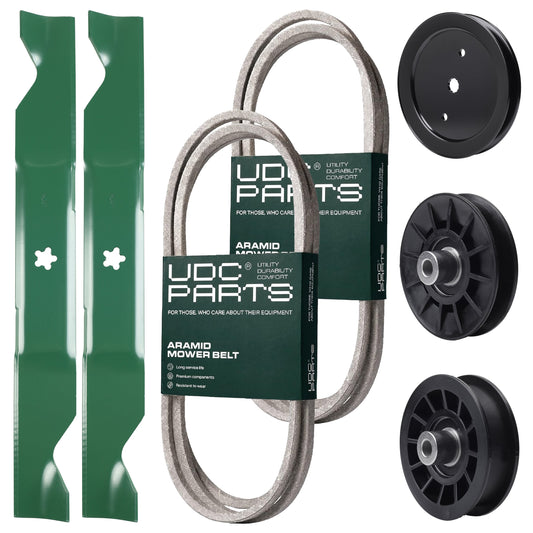 Wholesale Lawn Mower Parts -  UDC Parts Mower Kit / Belt 197253 + Belt 405143 + Pulley 195945 + Pulley 532194326 + Pulley 532194327 + 2 Pack Blades 405380 / Fits Poulan Pro PB185A46LT PB18VA46 PB20A46 PB20A46YT PB20VA46 PP20VA46