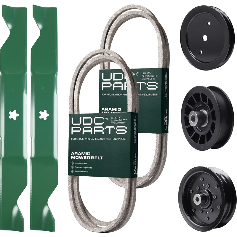 Products -  UDC Parts Mower Kit / Belt 130969 + Belt 405143 + Pulley 195945 + Pulley 532196106 + Pulley 532194327 + 2 Pack Blades 405380 / Fits Jonsered LT2320A2 YT46