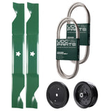  UDC Parts Mower Kit / Belt 197253 + Belt 405143 + Pulley 195945 + Pulley 532196106 + 2 Pack Blades 405380 / Fits Husqvarna YTA1946 YTA20V46 YTA22V46 YTH20K46