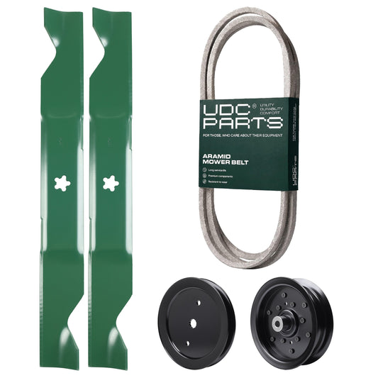Products -  UDC Parts Mower Kit / Belt 130969 + Pulley 195945 + Pulley 532196106 + 2 Pack Blades 405380 / Fits Husqvarna 2146XLS 2246LS 2346XLS TS246 TS346 YT46LS YTH18K46 YTH20K46 YTH20V46 YTH2146 YTH2146 XP