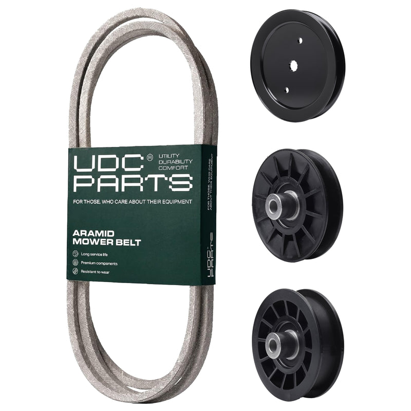  UDC Parts Mower Kit / Belt 405143 + Pulley 195945 + Pulley 532194326 + Pulley 532194327 / Fits Poulan Pro PB185A46LT PB18VA46 PB19546LT PB195H46YT PB195H46YTX PB20A46 PB20A46YT PB20H46LT PB20H46YT