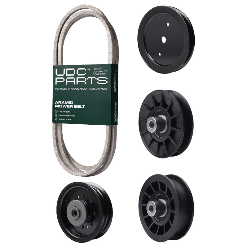  UDC Parts Mower Kit / Belt 194346 + Pulley 195945 + Pulley 532194326 + Pulley 532196106 + Pulley 532194327 / Fits Poulan Pro PB145G42 PB15542LT PB175G42 PB19546LT PB2042YT PP155G42 PP175G42 PP175G46