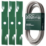 Aftermarket Lazer Mower Parts -  UDC Parts Mower Kit / Belt 109-8073 + 3 Pack Blades 103-6401 / Fits Exmark Lazer Z Air Cooled 72 Lazer Z AS Next Lazer Advantage Series-X Next Lazer Z Air Cooled
