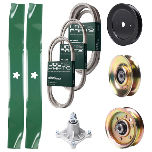 Bulk Lawn Mower Pulleys -  UDC Parts Mower Kit / Belt 144959 + Belt 174883 + Belt 539109243 + Pulley 127783 + Pulley 129861 + Pulley 173437 + Spindle 532174356 + 2 Pack Blades 134149 / Fits Husqvarna LTH1542