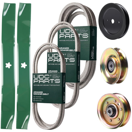 Bulk Lawn Mower Pulleys -  UDC Parts Mower Kit / Belt 144959 + Belt 174883 + Belt 539109243 + Pulley 127783 + Pulley 129861 + Pulley 173437 + 2 Pack Blades 134149 / Fits Husqvarna LTH1542