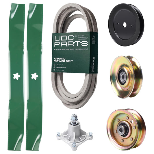 Wholesale Lawn Mower Parts -  UDC Parts Mower Kit / Belt 539109243 + Pulley 127783 + Pulley 129861 + Pulley 173437 + Spindle 532174356 + 2 Pack Blades 134149 / Fits Husqvarna LTH1542