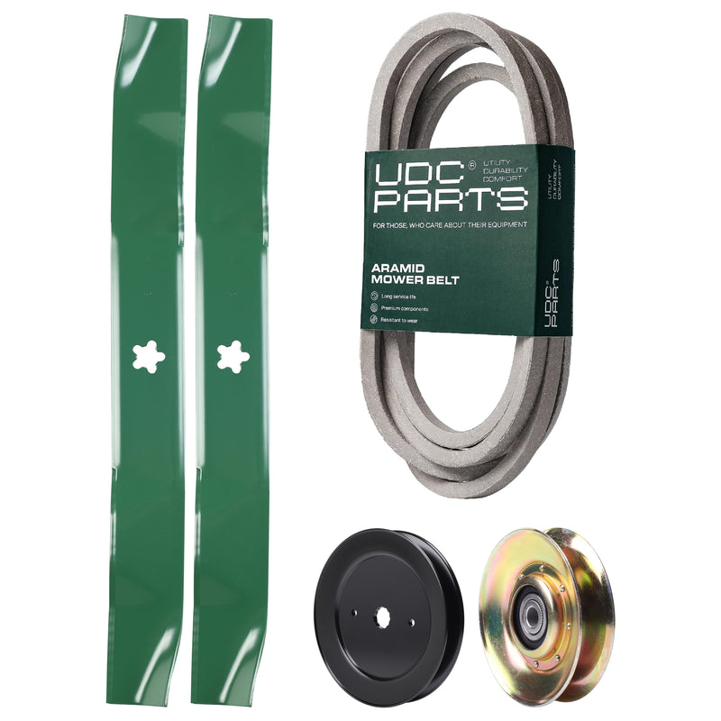Products -  UDC Parts Mower Kit / Belt 539109243 + Pulley 127783 + Pulley 129861 + 2 Pack Blades 134149 / Fits Husqvarna LTH1542