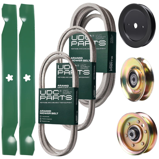 Bulk Lawn Mower Pulleys -  UDC Parts Mower Kit / Belt 144959 + Belt 174883 + Belt 539109243 + Pulley 127783 + Pulley 129861 + Pulley 173437 + 2 Pack Blades 138971 / Fits Husqvarna LTH1542